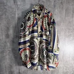 総柄シャツ 長袖 スカーフ柄 チェーン柄 レトロ ヴィンテージ 日本製 FREE