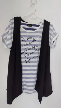 ボーダー柄Tシャツ＆黒ベスト セット