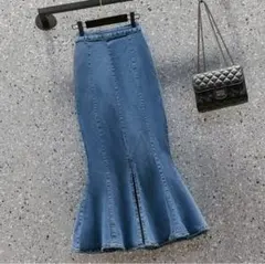 【新品】デニム マーメイドスカートロング スリット ハイウエスト青(他サイズ有)