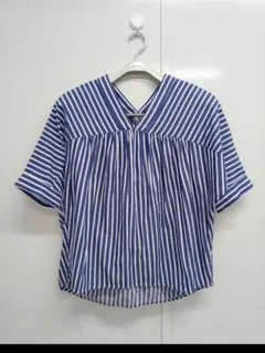 コーエンcoen Vネックドルマンスリーブシャツブラウス ストライプ