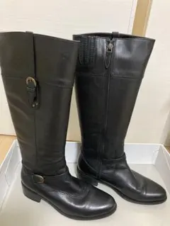 ブラックレザー ロングブーツ サイドファスナー