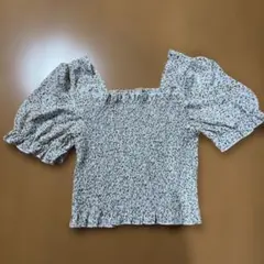 花柄 シャーリング パフスリーブ トップス　M