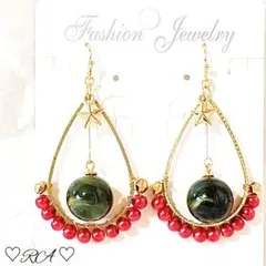 ハンドメイド　ビリジャンマーブル…Redパールと小さなお星様