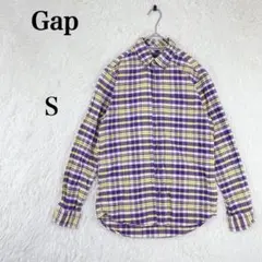 【ギャップ】メンズ 長袖 シャツ チェック S パープル コットン100％