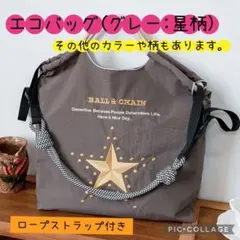 グレー【L】 刺繍バッグ エコバッグ 馬柄 韓国 ボールアンドチェーン　星