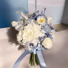 ウェディングブーケ 造花 ブルー＆ホワイト