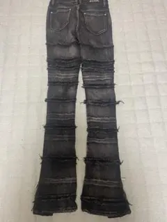 グアピGUAPI ワックス加工 サイドクラッシュスキニーフレアデニム 黒