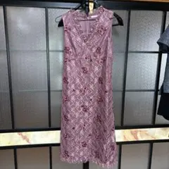 Lest Rose 薄紫 レース フラワー刺繍 パーティードレス