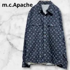 【エム.シー.アパッチ】長袖プリントモノグラム総柄ジャケット　ネイビー胸ポケット