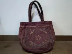 【ハンドメイド】刺繍入りワインレッドトートバッグ