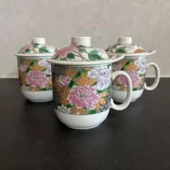 【有田焼・謙山窯／蓋付きマグ・茶碗蒸し器・プリン容器】スープカップ／花柄
