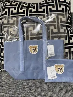 ラブラリーバイフェイラーオールドテディワッペントートバッグ小&ポーチライトブルー