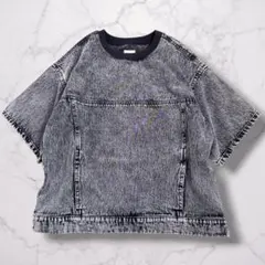 美品✨ZARA サイドジップデニムカットソー 半袖ブラックデニムビッグシルエット