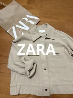 ZARA ベージュ リネン シャツジャケット