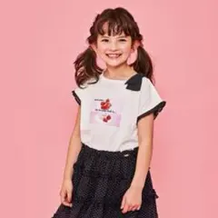 【お買得・中古品】メゾピアノ　イチゴ転写　肩リボン半袖Ｔシャツ