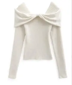 GRL リボンカラーショート 丈ニットトップス　M