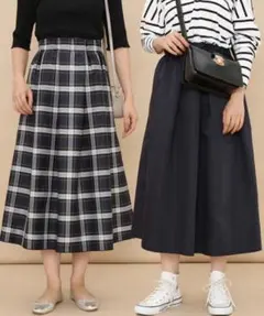 【ADAM ET ROPE' 】チェックリバーシブルギャザースカート