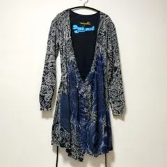 青のビーズ付き　コットン　ラップカーディガン