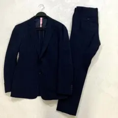 シアサッカー⭐︎スーツセレクト 2ボタン シングル 紺ネイビー× 格子柄 4S
