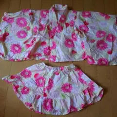 浴衣 100 花柄 いちご柄 フレアスカート