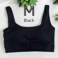 ブラトップ　ヨガトップス　ピラティス　スポーツブラ　ヨガウェア　カップ付　黒　M