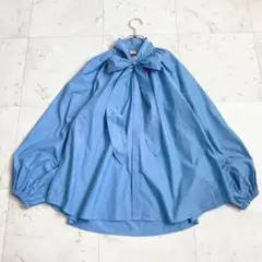 新品✨23SS RonHerman ボウタイブラウス コットン 水色 ふんわりのサムネイル