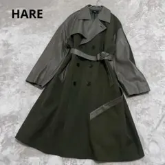 極美品　ハレ　フェイクレザー　切り替え　トレンチコート　ロングコート　ドッキング