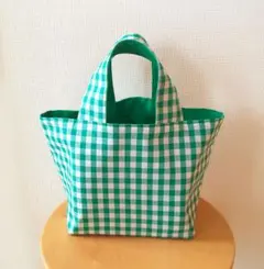 キラキラ様専用　緑と白ギンガムチェックと帆布のオーダーバッグ
