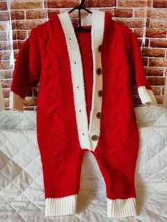 サンタさんコスチューム　ケーブル編み　ロンパース　暖かく着やすい