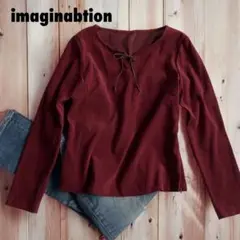 imagnation 長袖カットソーMサイズワインレッドベロアリボンカジュアル