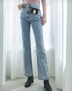 GRLハイウエストセミフレアデニムパンツ[cu289] ライトブルーMサイズ