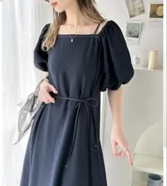 【美品】クラシカルエルフ 2way パフスリーブロング丈 ワンピース　ネイビー