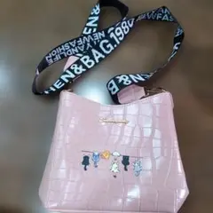 クロコ調 ショルダーバッグ ピンク 猫柄