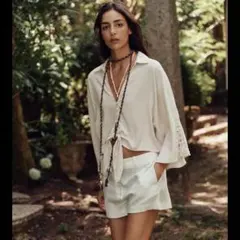 新品未使用 タグ付き ZARA クロシェ編みコンビノットシャツ