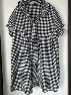 SHEIN curve黒と白のチェック柄半袖シャツワンピース