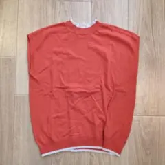 オレンジ ニット ノースリーブ　トップス