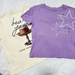 【新品未使用】GAP110cm パープルクリーム 星プリンTシャツ 2枚セット