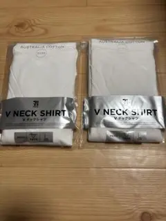Vネックシャツ 2枚セット L ホワイト