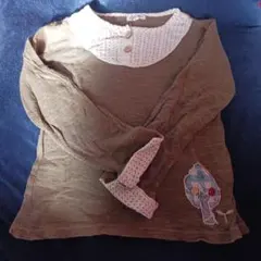 長袖カットソー ブラウン ドット柄襟