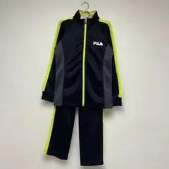 【美品】FILA ジャージセット 黒/蛍光イエロー 160cm