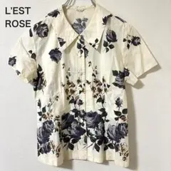 L'EST ROSE 半袖シャツブラウス バラ 花柄 ベージュ 総柄 レトロのサムネイル