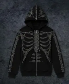 Skeleton Rhinestone ジップパーカーdrip SWA