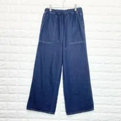 ルノンキュール デニム ワイド イージーパンツ ウエストゴム ゆったりP0654