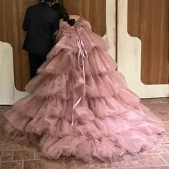 ピンク チュール フリルドレス　結婚式　編み上げ