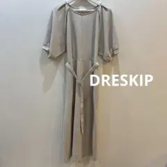【美品】DRESKIP 五部袖 ベージュ カジュアル ワンピース ベルト付き