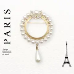 Paris パリ風 ブローチ ルミエール サークルビジュー ホワイト/ゴールド
