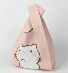 【値下げ・新品】ニットバッグ　トートバッグ　かぎ針編み　猫柄　ピンク