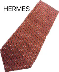 【美品】エルメス ネクタイ パターン柄 エンジ 高級シルク フランス製 総柄