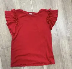 フリル袖 リブカットソー レッド 120cmのサムネイル