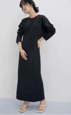 【ADAM ET ROPE' FEMME】グロスジャージワンピース/ブラック/F